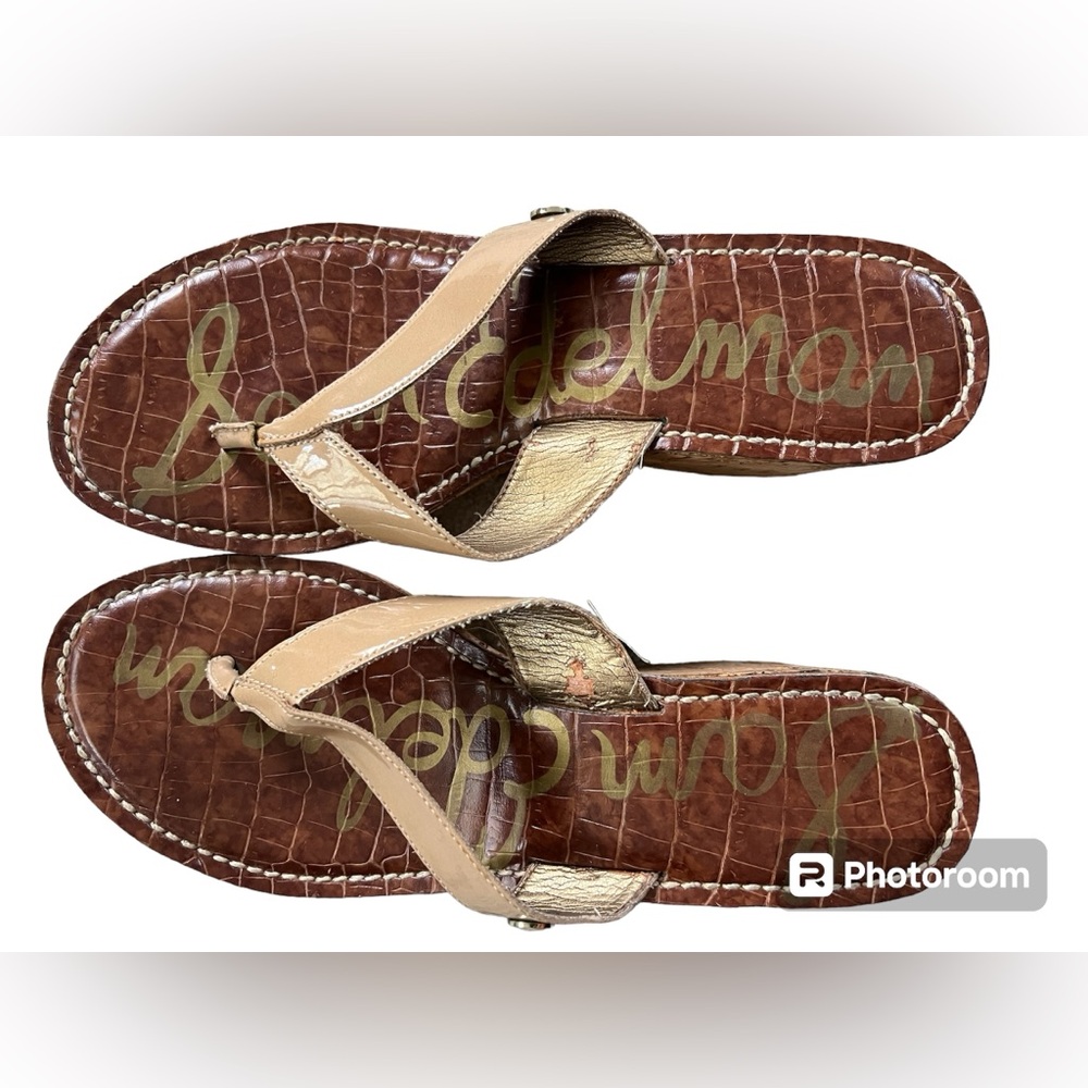 Sam Edelman Romy Cork Wedge Sandals Shoes Slip On Leather Beige Sz 8.5 - Picture 6 of 8